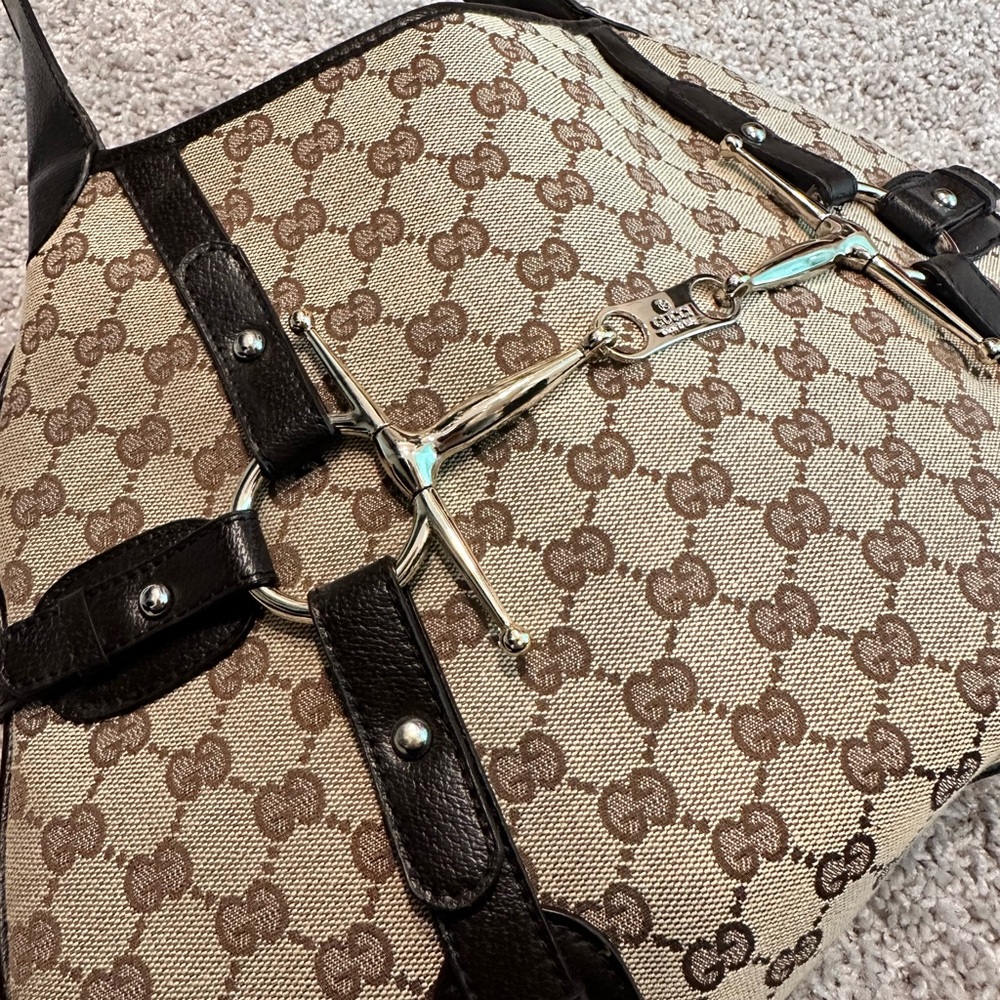 Gucci Monogram Beige and Dark Brown Shoulder Bag